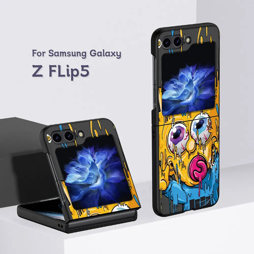 Mobile Phone Case for Samsung Galaxy Z Flip5 Black Cases Cover Z Flip 5 Hard PC Folding Coque Zflip5 Funda Capa Simpsons Family