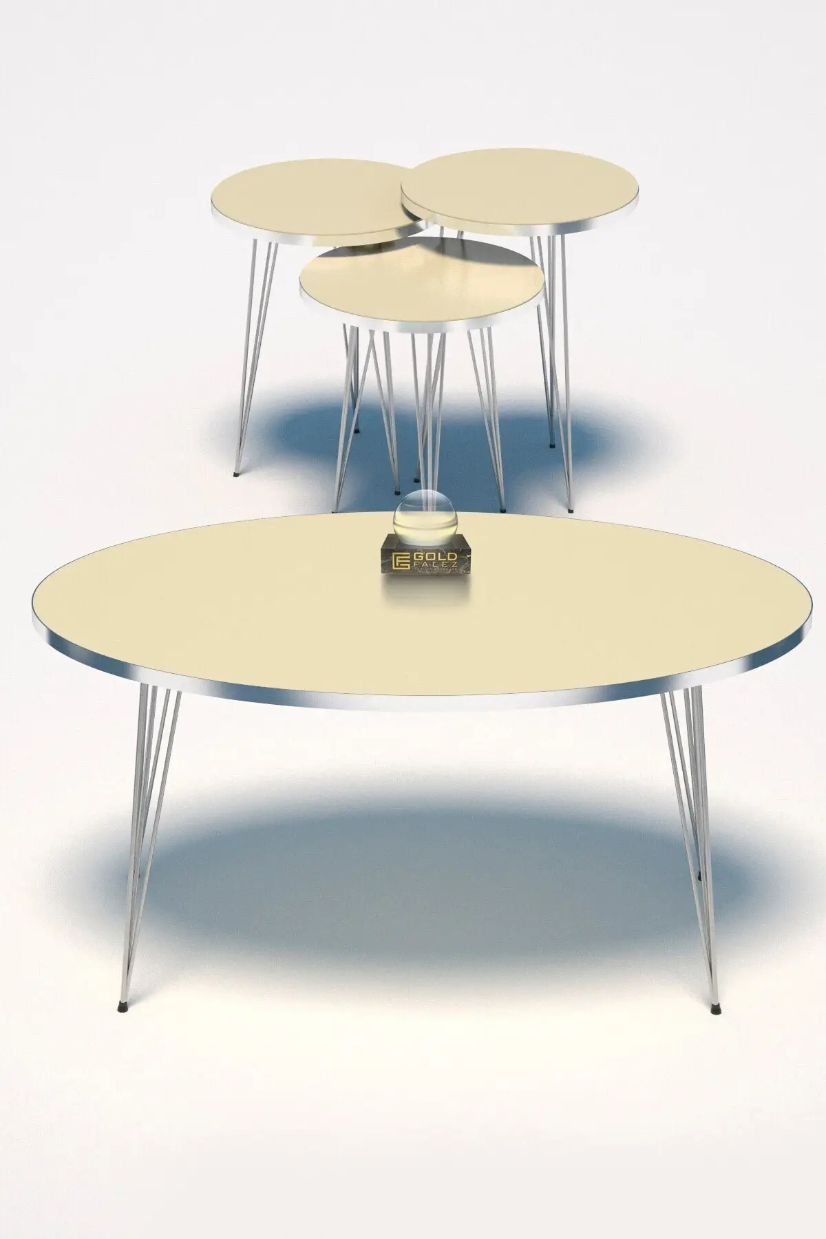 Modern Nest Table And Center Table 4 Pieces Ellipse Set Silver Cream Wire Metal Leg De Mounted Service Tea Coffee Service Service Tab