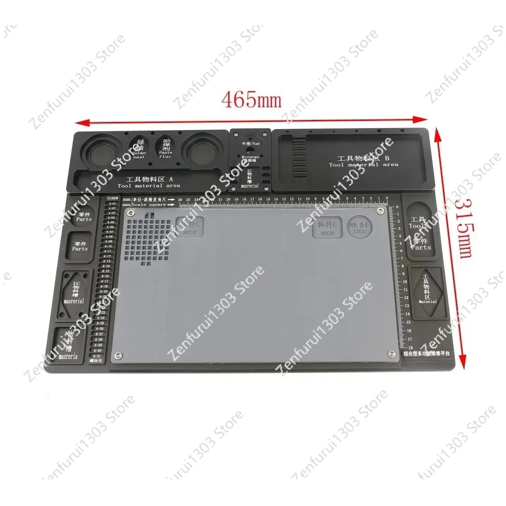 Multifunction Aluminum Alloy Repair Workbench Mat High Heat Resistant Maintenance Pad Microscope Stand Base For PCB Soldering