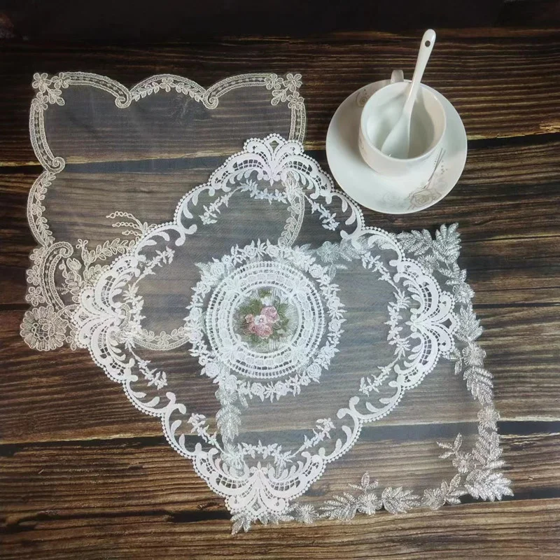 Low-priced European Square Mesh Embroidered Table Mat Coaster Plate Bowl Vase Pad Antique Jewelry Box Cover Furniture Decoration