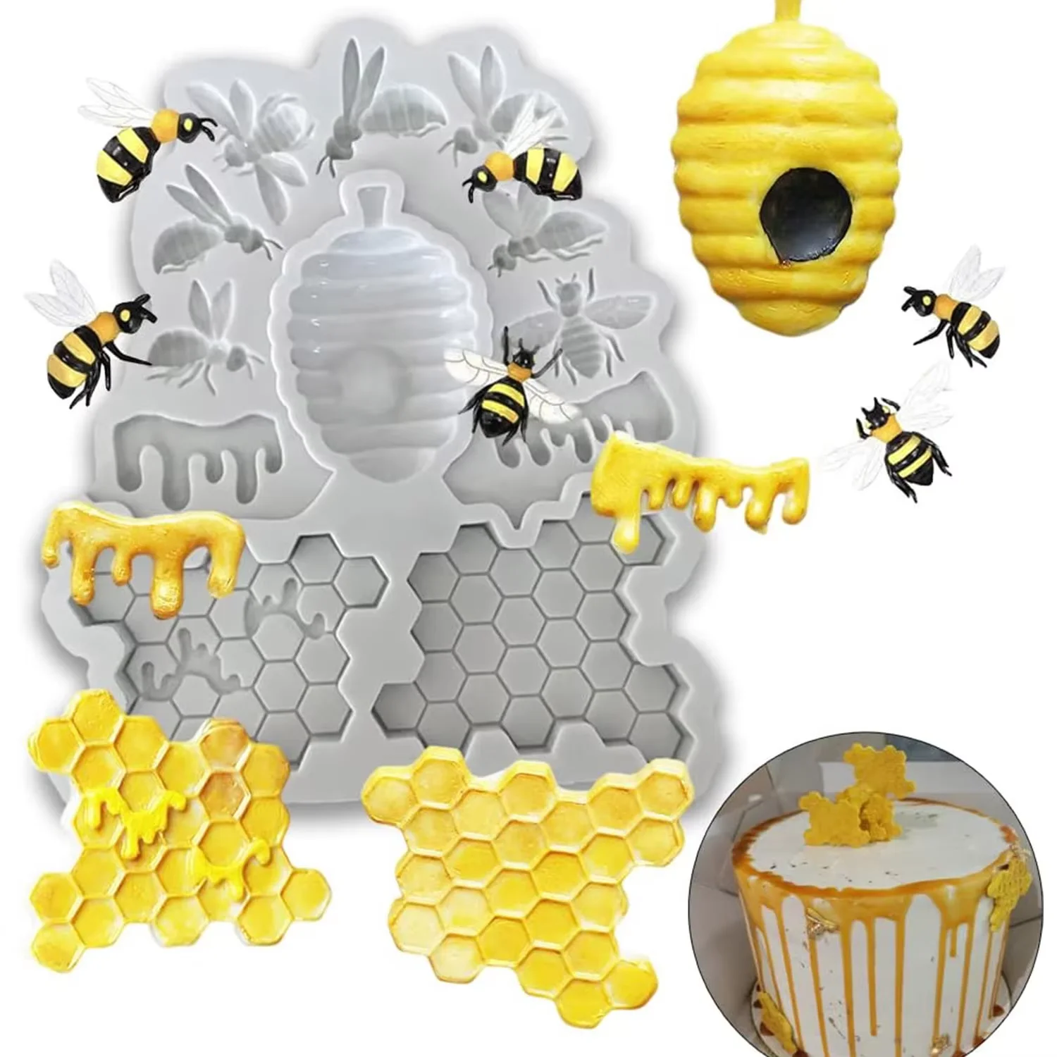 Cavidad abeja panal abeja moldes de silicona para pastel DIY Fondant galleta galletas jabón azúcar pudín Chocolate vela dura Decoración