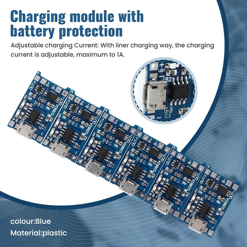 Piezas para módulo de carga TP4056, protección de batería, 18650, BMS, 5V, micro-usb, 1A, placa de carga para 18650, 6 uds.