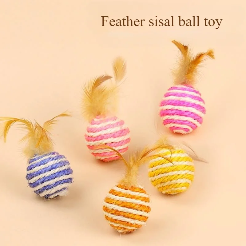 

Pet Cat Toy Feather Teasing Cat Sound Sisal Ball Toy Bell Ball Self pleasure Soothing Tool