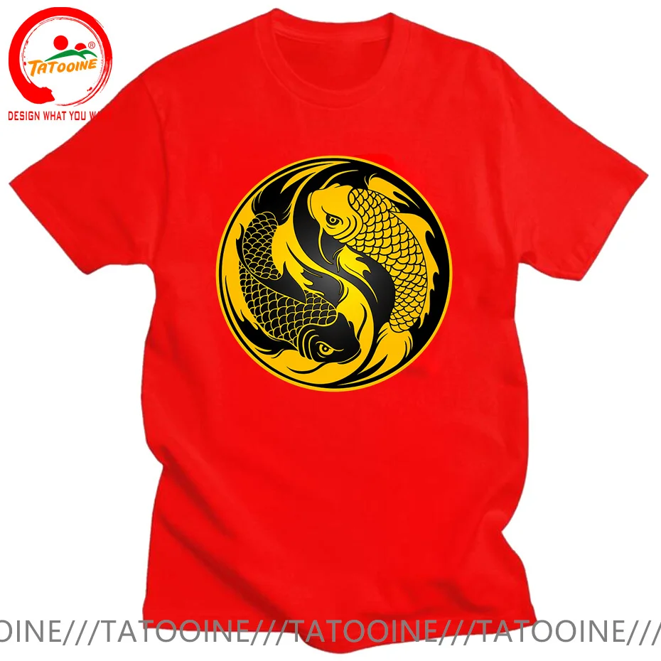 Camiseta de algodón de manga corta para hombre y mujer, camisa de diseño novedoso, Yin Yang, Carp, Flyfish, estilo japonés, Koi Fish, precio barato