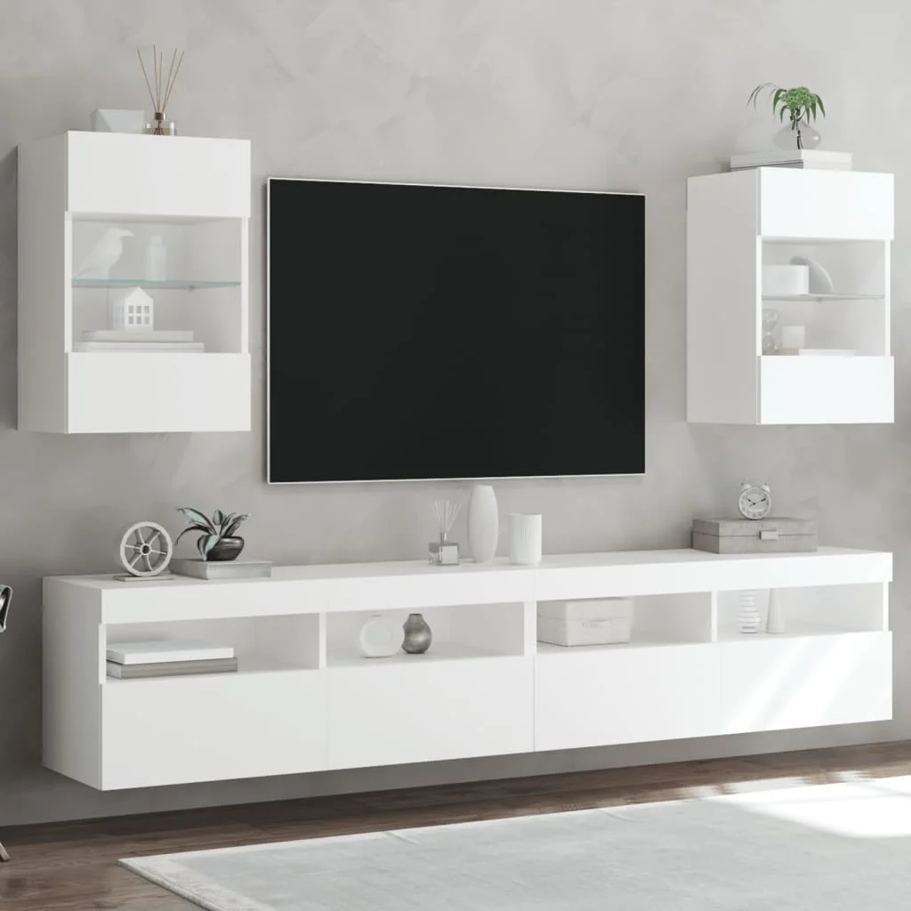 TV-Wandschr?nke mit LED-Leuchten 2 Stk. Wei? 40x30x60,5 cm