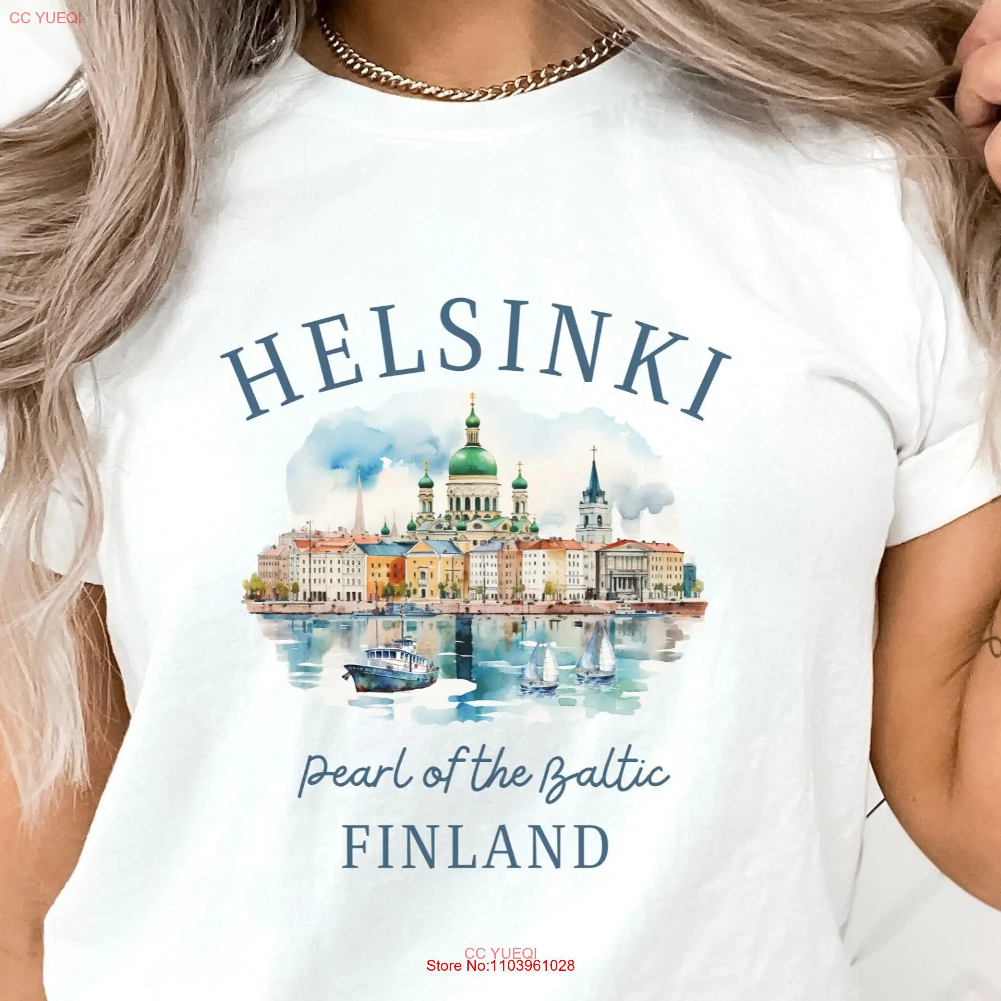 Футболка Хельсинки финский флаг сувенир мягкий стиль поездка длинные или Короткие рукава