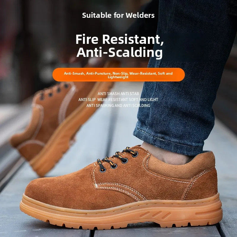 Men's Safety Shoes Summer Steel Toe Anti-impact Puncture Resistant Construction Wearable Cowhide Sole  Welding Lightw...