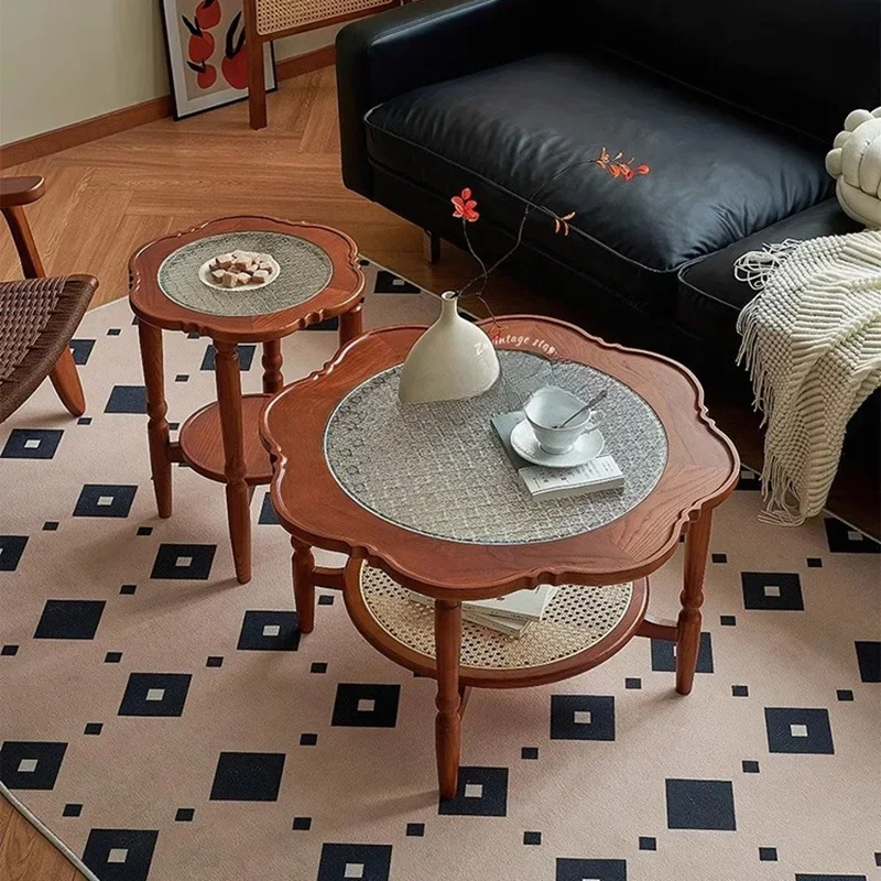 

France Solid Wood Cafe Tables Modern Simplicity Double Layer Living Room Coffee Tables Balcony Garden Cafe Furniture Kawowy FYCT