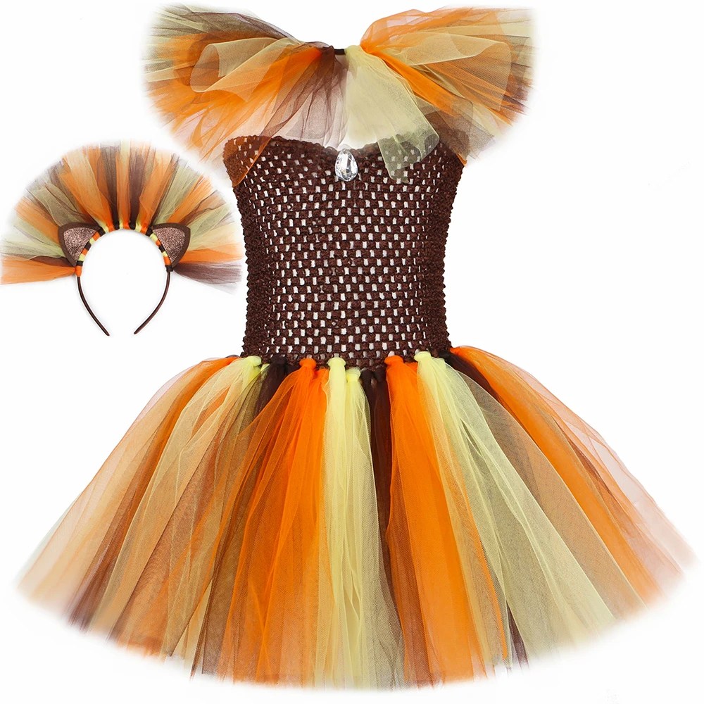 Lion King Kostuum Meisjes Holiday Party Tutu Prinses Jurken Fancy Animal Cosplay Carnaval Halloween Kostuum voor Kinderkleding Set