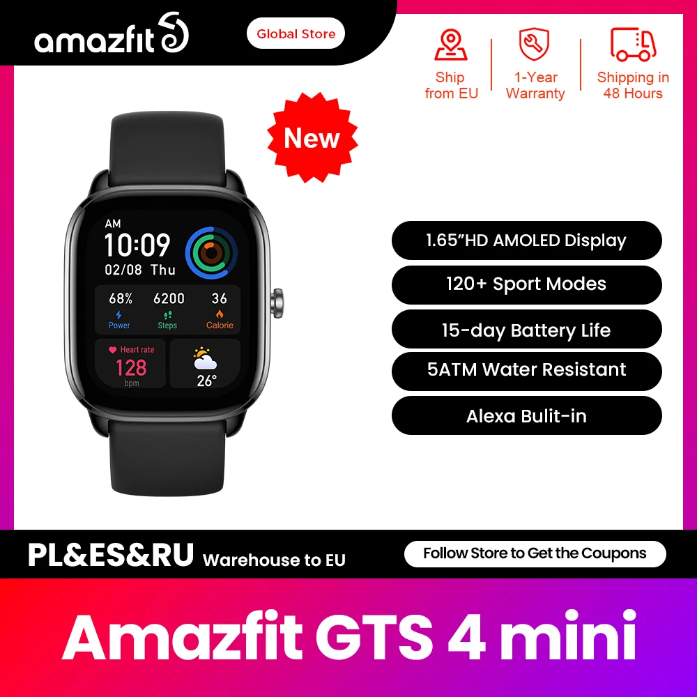 Amazfit-GTS 4 MINI Smartwatch pour Android et IOS, 120 + modes sportifs, autonomie de 15 jours, 120 + modes sportifs, Global, Nouveau