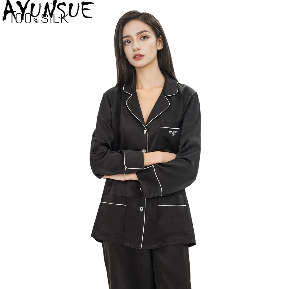 AYUNSUE 100% Mulberry Silk Pajamas Set for Women 19MM Silk 2026 Spring and Summer Sleepwear Pijama Feminino Пижама Женская 잠옷