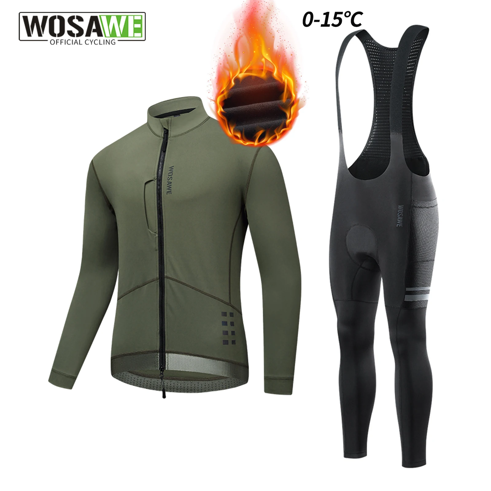 

WOSAWE флисовый мужской комплект из трикотажа для велоспорта, зимние комплекты для велоспорта, теплый костюм с длинными рукавами, велосипедная куртка, одежда для верховой езды
