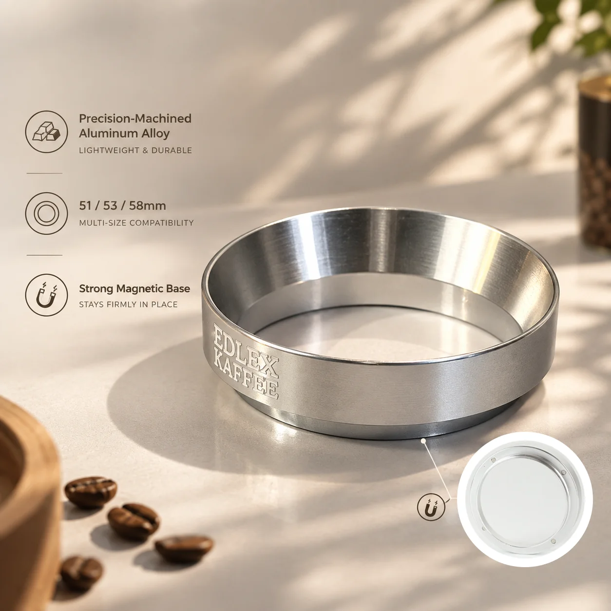 Aluminum Intelligent Coffee Dosing Ring Funnel Magnetic 51MM 54MM 58MM For Delonghi Breville Portafilter Espresso Coffee Tamper
