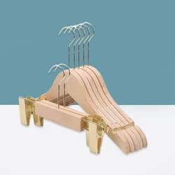 5, unpainted solid wooden hangers in homes and clothing stores, non-slip wooden trouser clips