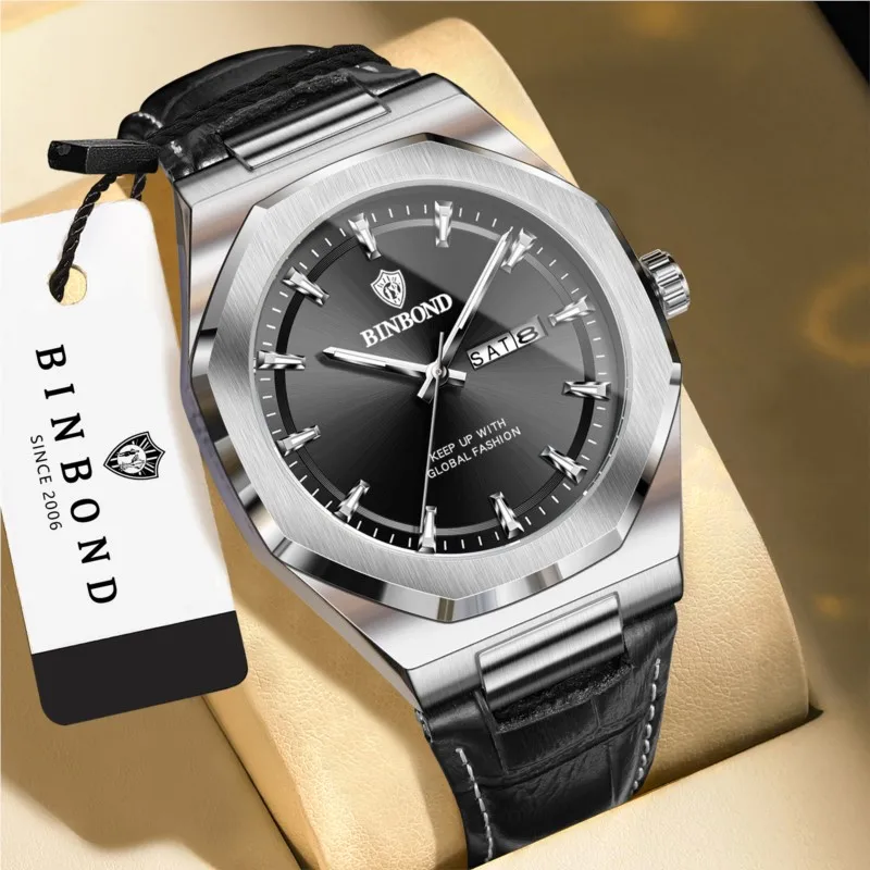 BINBOND Authentic Men Quartz Wristwatch Calendar Luminous Korean‑Style Trendy Casual New Arrival Male Wrist Watch