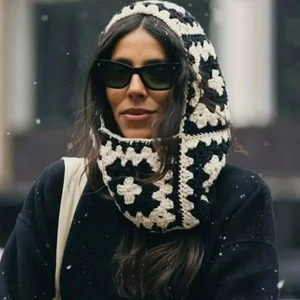 قبعة بالاكلافا محبوكة للنساء, كروشيه مصنوع يدويا, صوف مربع, قطعة صغيرة واحدة, رقبة دافئة, كنزة صوفية قديمة, قبعة تزلج, زهر, داخلية أعلى 10 مبيعات زهور الكروشيه - رقم 10