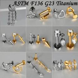 1PC Titanium Internal Thread Heart Moon Sword Labret Stud Lip Ring Cartilage Ear Conch Tragus Earring Helix Piercing Jewelry 16G