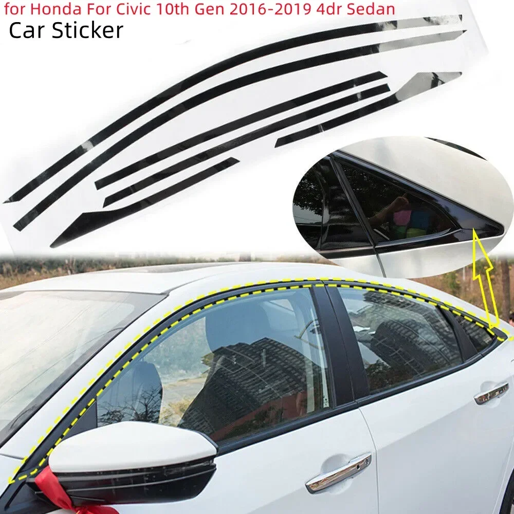 

6x Car Stickers Chrome Delete Blackout Casement Trims Decor Glossy Black Car Accessories For Honda Civic Sedan 10th Gen 16-20