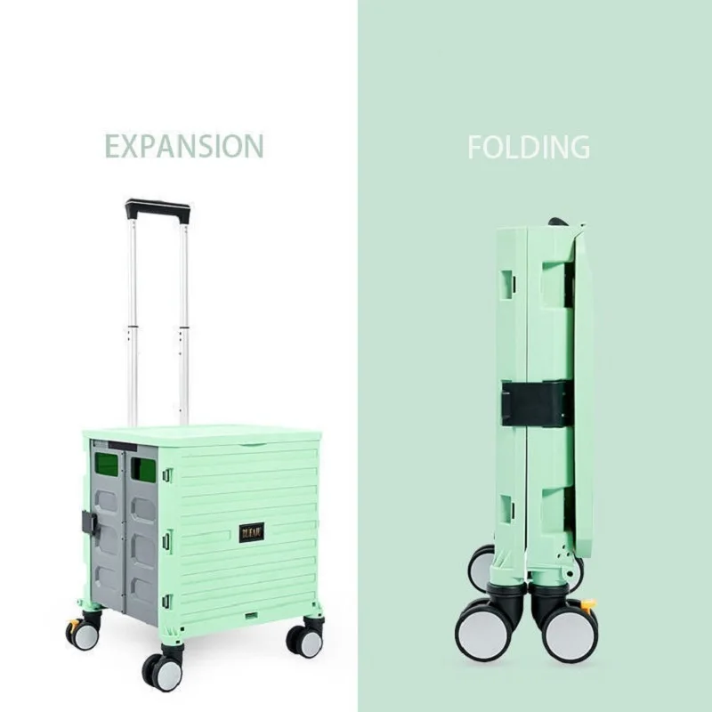 60L Box Folding New Small Pull Car To Sit Children Push Pull Portable Household Storage To Buy Vegetables Take Express Rest Cart