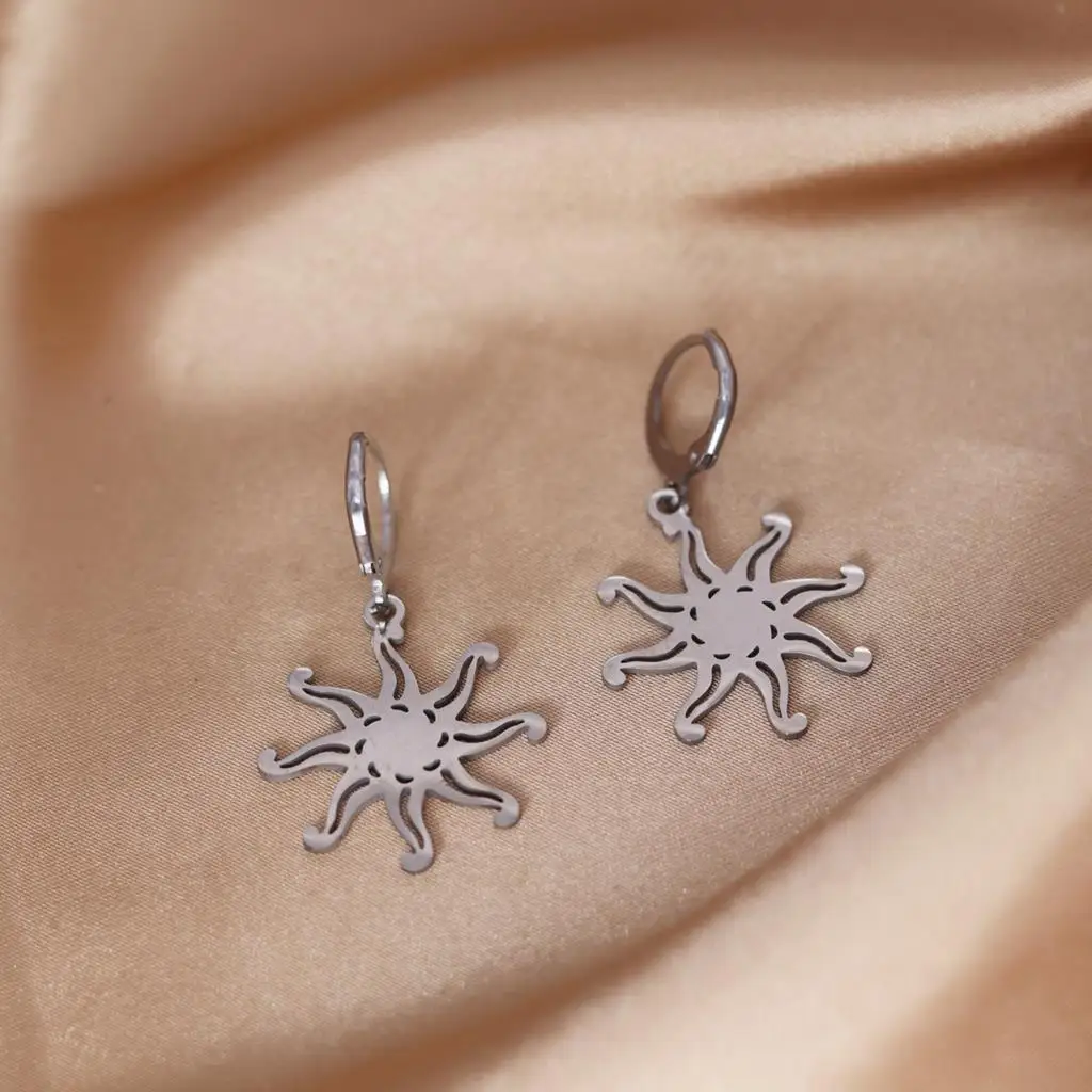 QIAMNI Greek Mythology Sun Pendant Hoop Earrings Creative Girls Women's Dangle Drop Earring Party Jewelry Birthday Gift For Her
