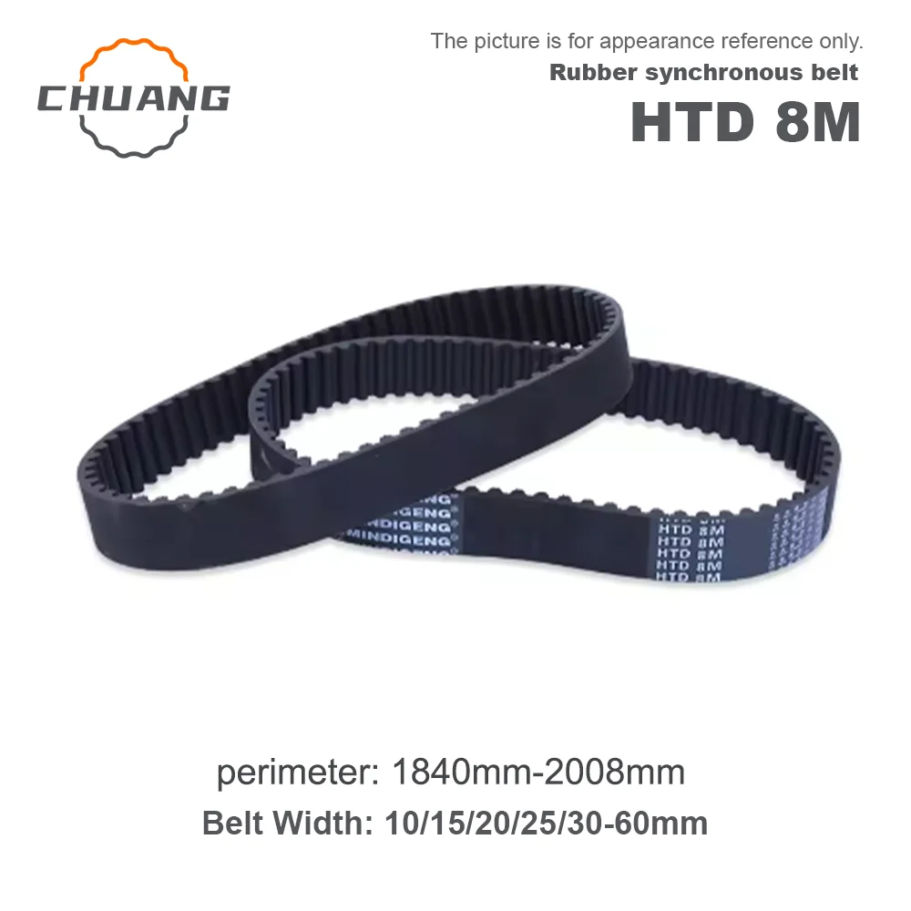 

HTD 8M Timing belt Length: 1840mm-2008mm Width: 10/15/20/25/30/35/40/45/50/60mm 8M High Torque Rubber Synchronous Belt