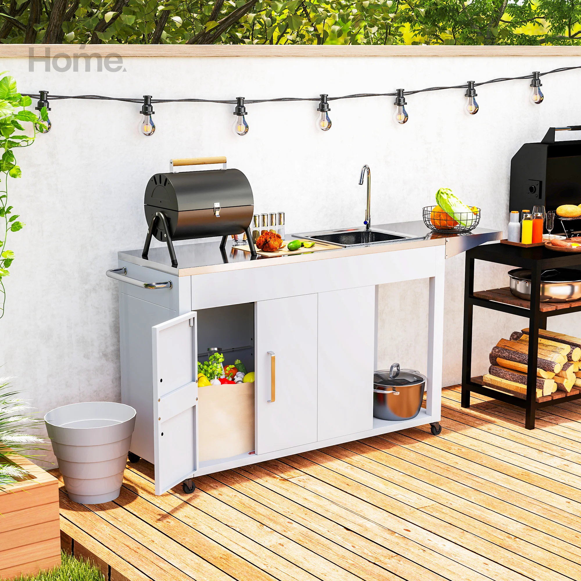 

Outdoor Grill Table, waterproof and dustproof, Four directional wheels and foldable side covers, Backyard, lawn,Grill Table