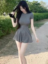 Korea 2022 WOMENGAGA Summer New Short Sleeve Slim Ruffle T Shirt Dress Women's Casual Short Hot Sexy A-LINE Dresses FOM2