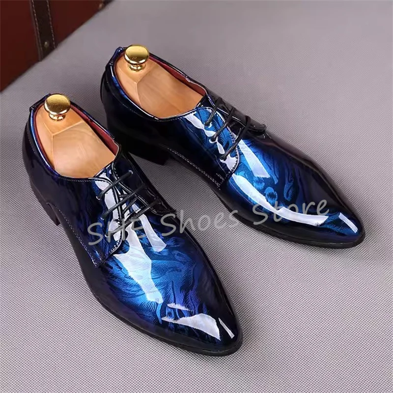 

British Style Business Leather Shoes for Men Mixed Color Pointed Toe Shallow Lace-Up Oxfords Wedding Dress Shoes Male Loafers