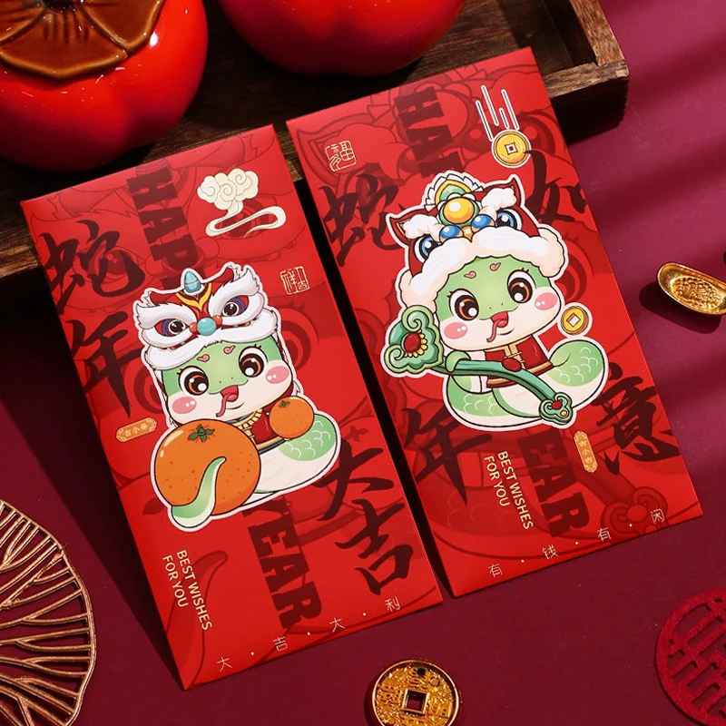 6PCS 2025 Chinese New Year Red Envelopes Snake Year Red Packets Lucky Money Pockets For Lunar Year Spring Festival Favor