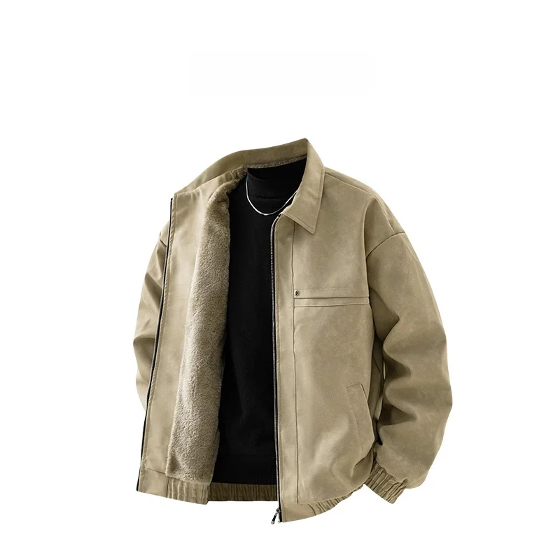 

ANYU Men's Thiened Fce Lined Winter Pilot Jaet Retro American Sle Leather Coat Windproof Long Sve Zipper Closure