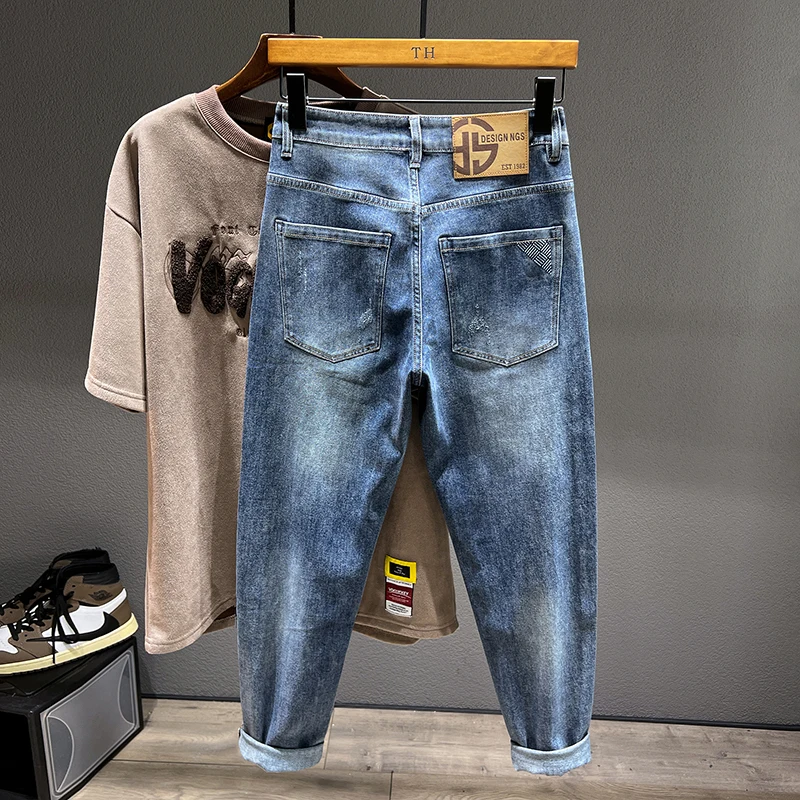Autumn Men's Stretch Jeans Ankle Trousers Casual Loose Small Feet Tapered Harem Denim Pants Hip Hop Youth Fashion Streetwear