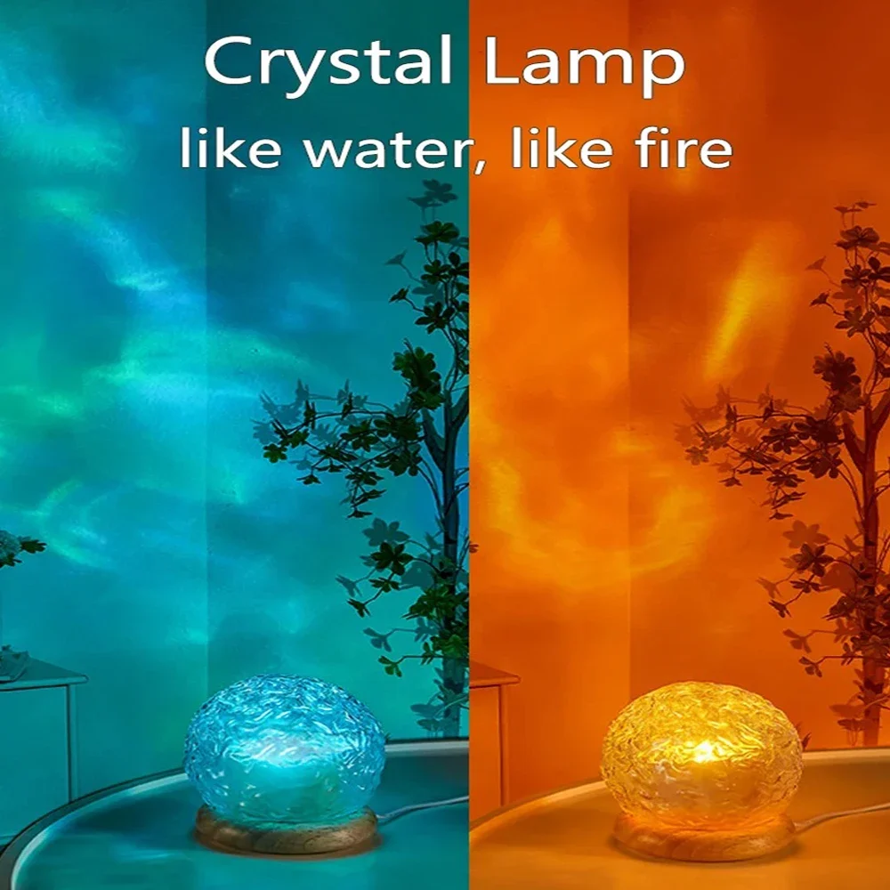 Water Ripple Projector Night Light Crystal Lamp Atmosphere Decoration Home Bedroom Aesthetic Holiday Gift Sunset Lights