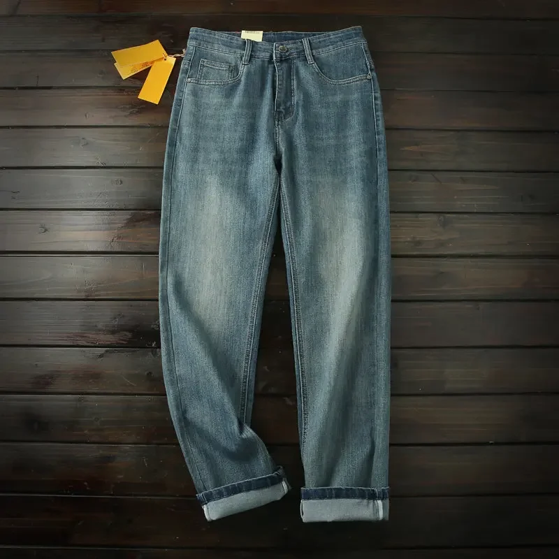 Ready-to-wear washed, autumn men's fit straight stretch jeans long pants