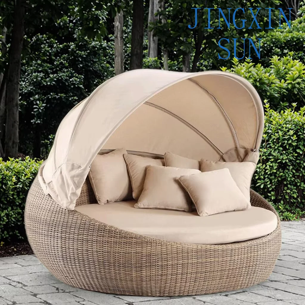 double outdoor beach loungers with canopy Bali sun bed pool design for relaxing in the living room