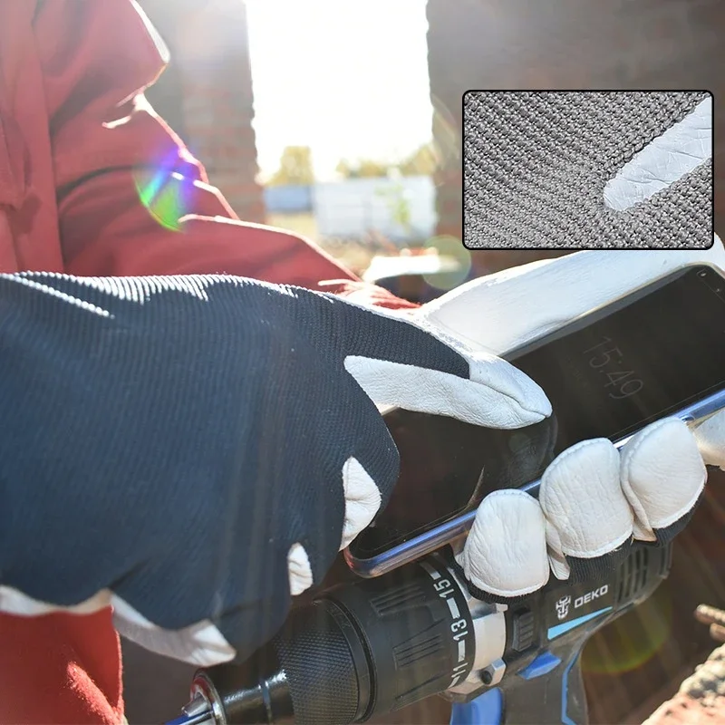 

Men Work Gloves Practical Construction Stretchable Hard Grasping Leather Wood Cutting Pigskin Gardening and Hunting Gloves