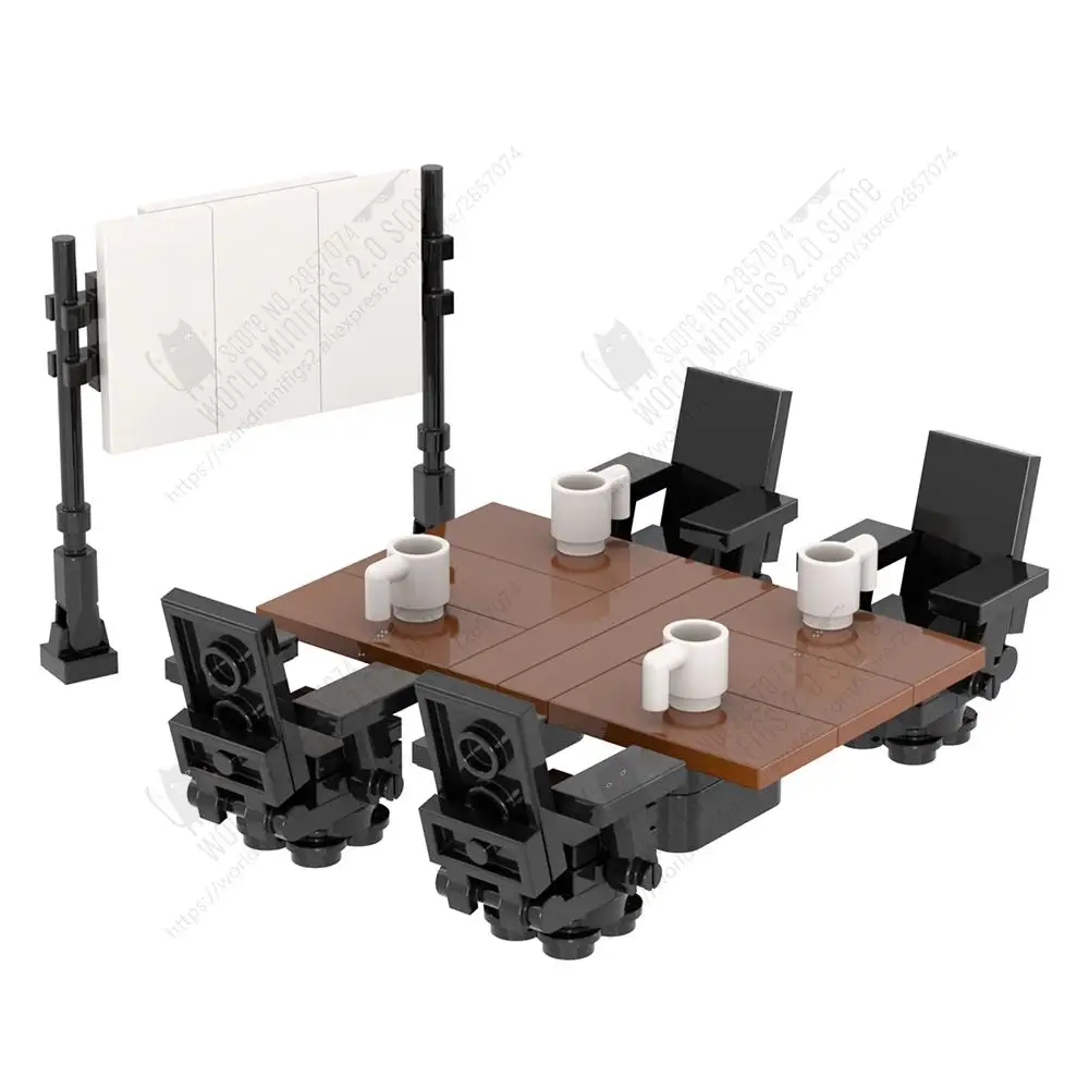 MOC4085 DIY Conference Room Building Blocks City Office Meeting Furniture Table Desk Cup Model Assembly MOC Bricks Toys For Kids