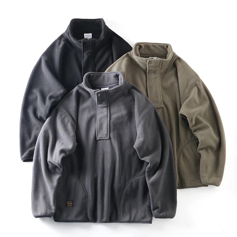 

Japanese Sle Vintage Double-Sided Fce Loose Casual f-Zip Stand Collar Hoodie Men's Fluffy Outerwear Comfortable Fit