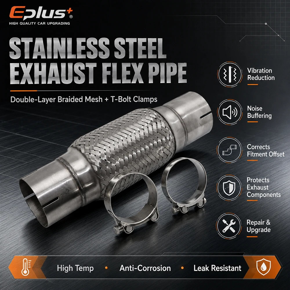 Universelles Auto-Auspuff-Flexrohr aus Edelstahl, geflochtenes Auspuff-Flexrohr, stoßdämpfendes Auspuffbalg-Verbindungsstück mit Klemmen – Detail 3