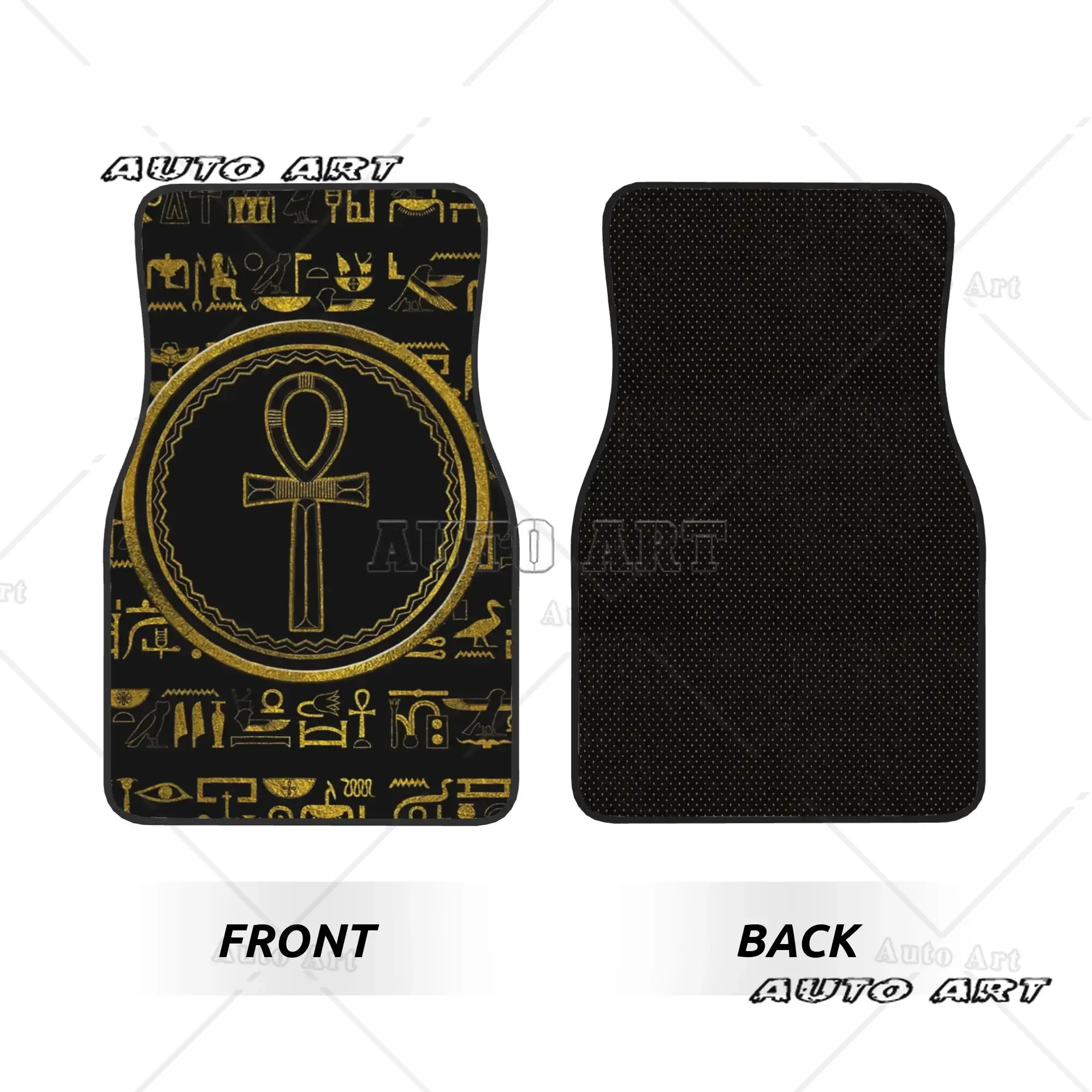 Crystal Velvet Car Floor Mats 4 Pcs Carpets Rugs Gold Egyptian Ankh Cross Symbol  Universal Car Front Rear Carpets Foot Mats