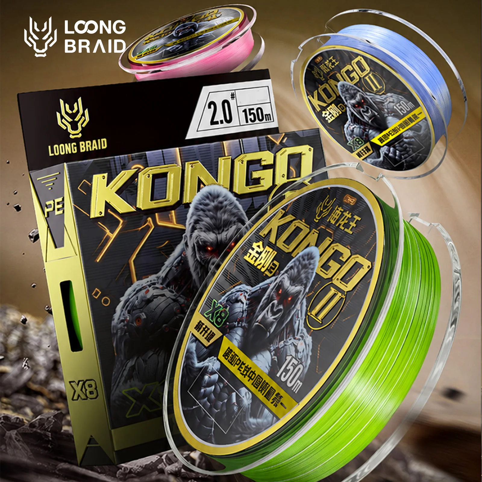 LOONGBRAID KONGOⅡ X8 Braided PE Fishing Line 100/150/200/300M 4.5-47.5LB Smooth Long Cast Japan Quality High Strength Lure Main
