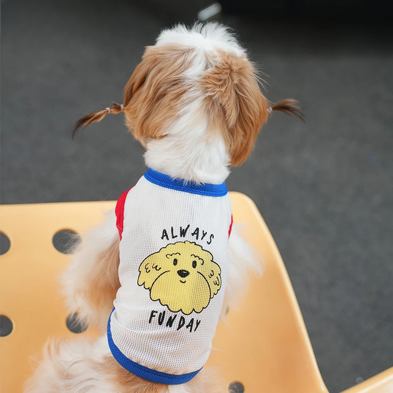 

Pet Clothing for Spring and Summer Cool Mesh Cute Sleeveless Two Leg Vest Teddy Puppy Insect Proof Outerwear Puppy Clothes