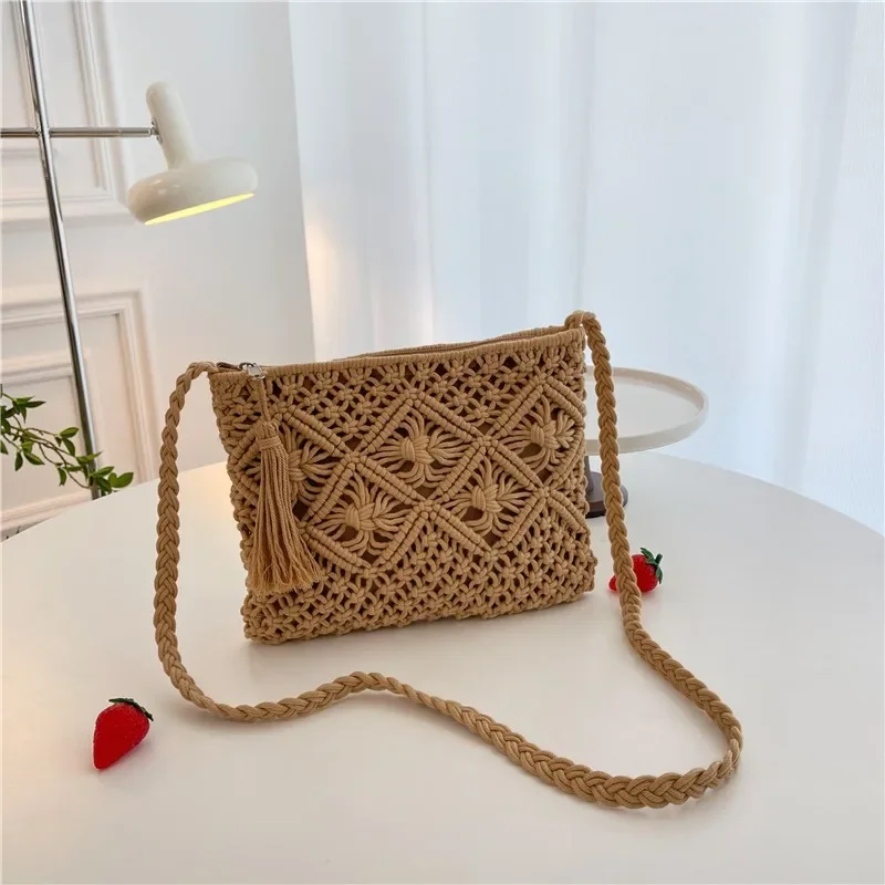 

LUXN VABNZ 2024 Bags for Women Stylish and Simple Knit Messenger Bags Tassel Shoulder Bags Weaving Retro Bolso Crossbody Mujer