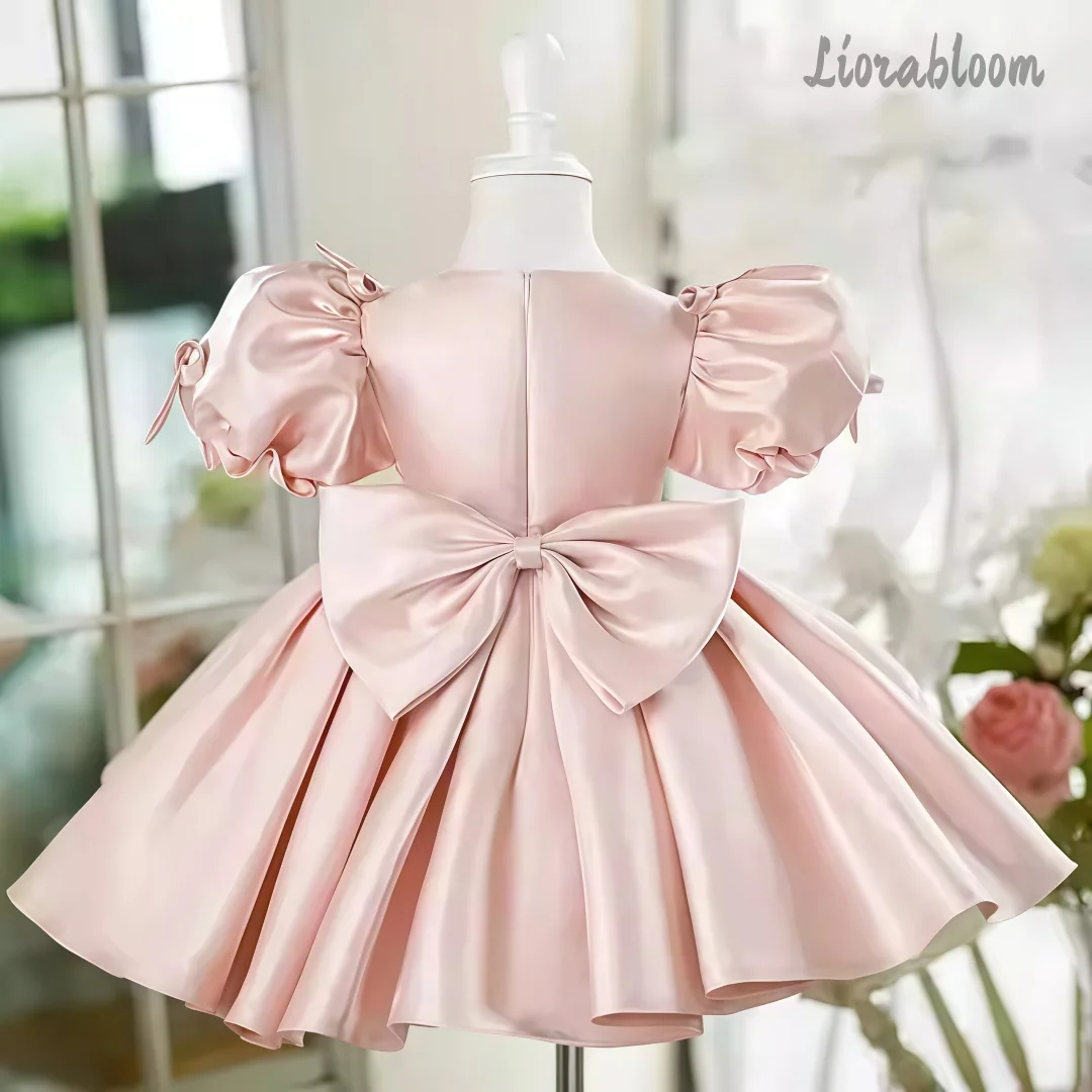 Abito da Cerimonia Rosa per Bambina, Vestito da Damigella a Trapezio, Abito da Festa, Abito da Principessa, Elegante Abito da Cerimonia per Bambina