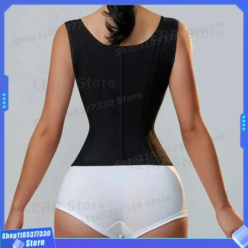Retro Zipper Front Body Shaper Vest 15 Bone Steel Boned Corset High Elastic Mesh Waist Trainer Belly Control Top for Women