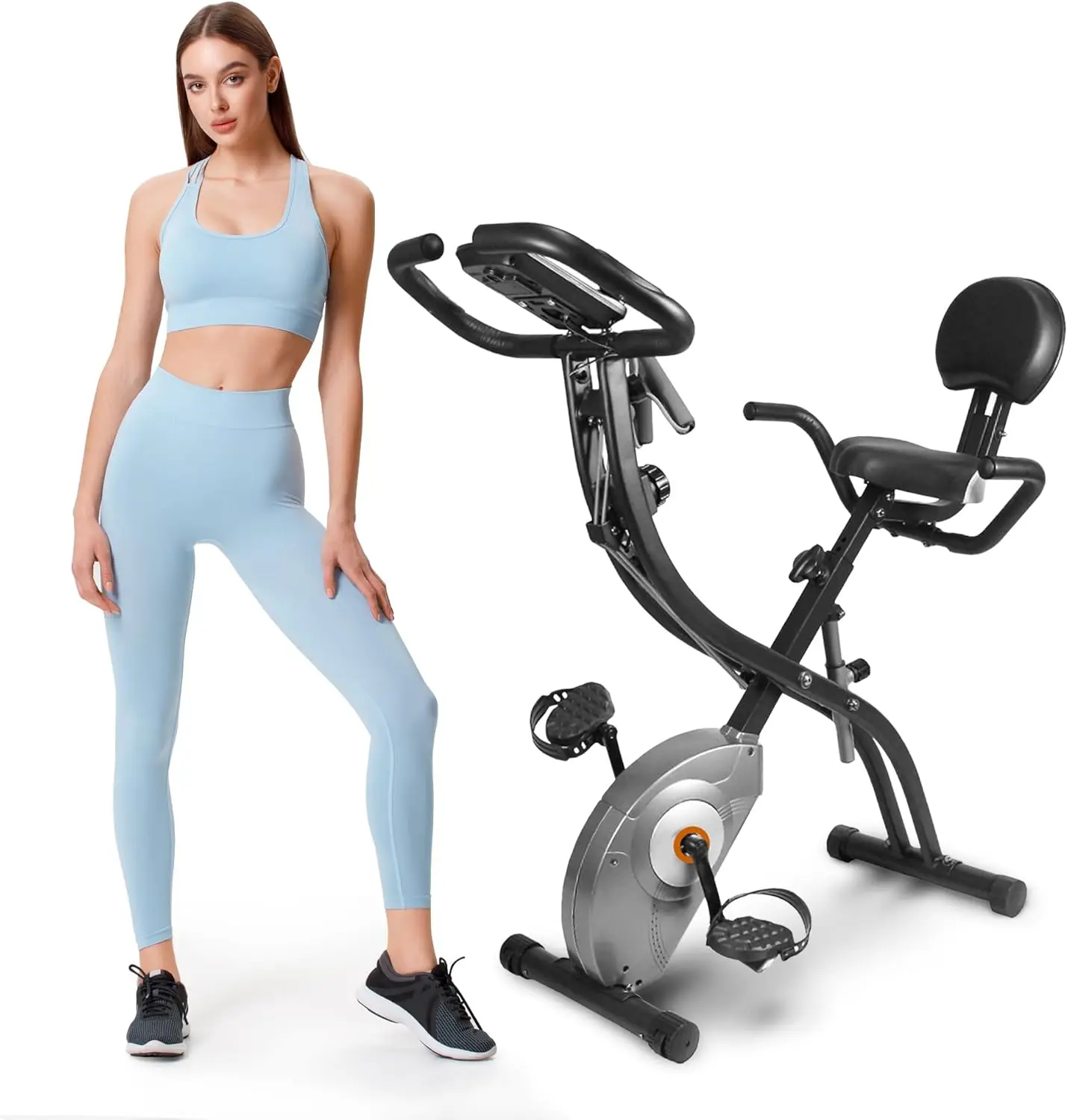 Vélo d'exercice magnétique pliable pour l'entraînement à domicile, vélo stationnaire d'intérieur, vélo de fitness vertical, vélo couché, noir, 3 en 1