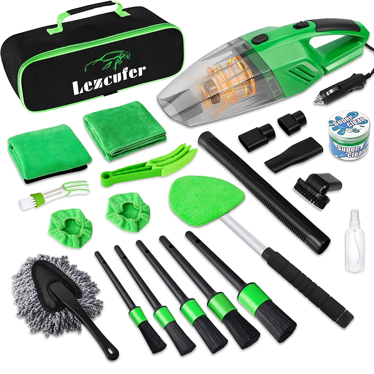 

17Pcs Car Vecuum Cleaner Set High Power Handheld Vacuum Cleaner Detailing Brush Cleaning Tool Kit Gel Microfiber Towels Care Kit