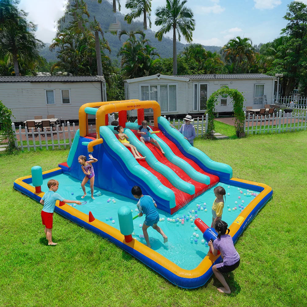 

Wholesale Bouncing Castle Outdoor Juegos Inflables Jumping Castle Three Water Slide Bouncer Castle Inflatable Bounce House