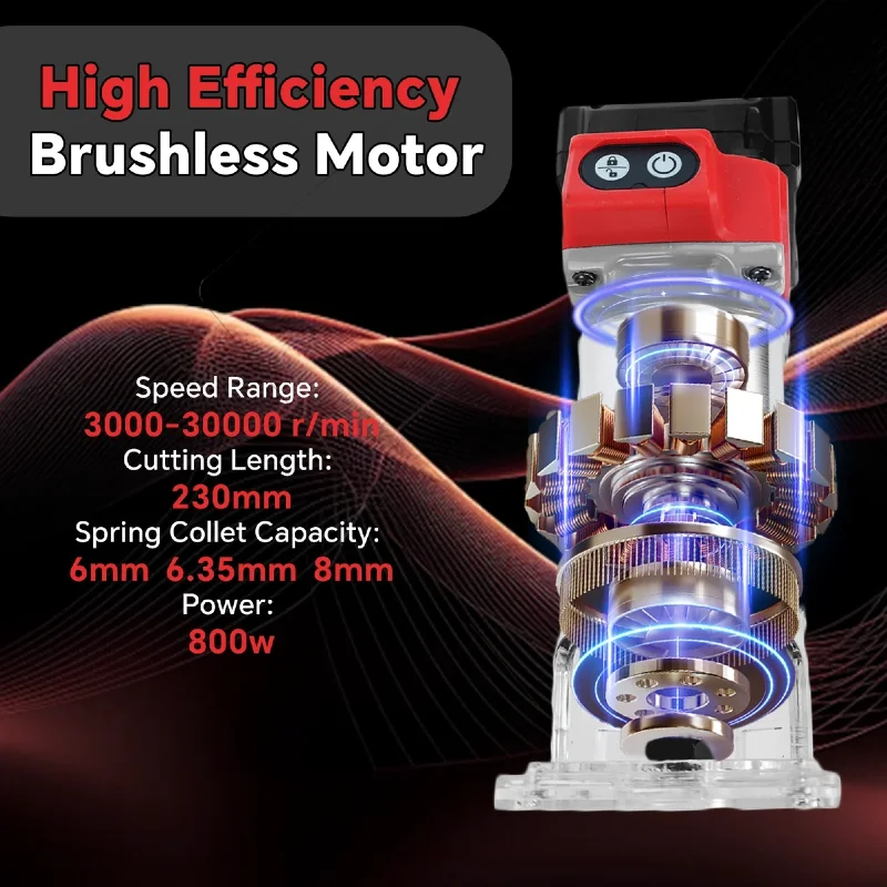 ميلووكي 800 واط 30000 دورة في الدقيقة ماكينة تشذيب كهربائية لاسلكية بدون فرش جهاز توجيه مدمج 5 سرعات ماكينة تشذيب النجارة بطارية 18 فولت #3