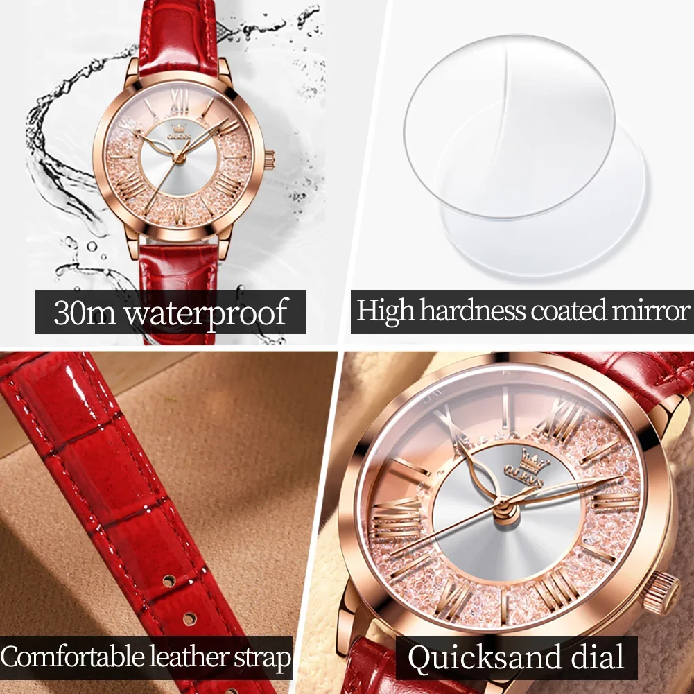 OLEVS 5539 Hot High Quality Casual Women Wristwatch, Waterproof Quartz Genuine Leather Strap Watch For Women