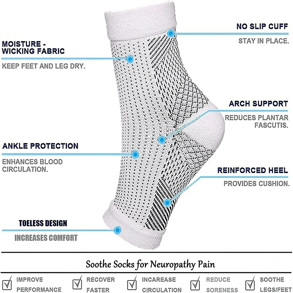 1Pair Neuropathy Socks Ankle Compression Socks Men Women Soothe Socks for Ankle Brace Plantar Fasciitis Pain Relief